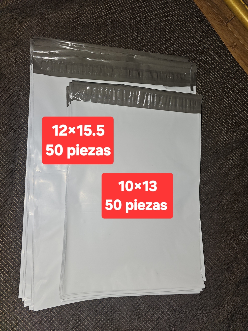 White Self-Seal Poly Mailers - 10x13 & 12x15.5 (100 pcs each)